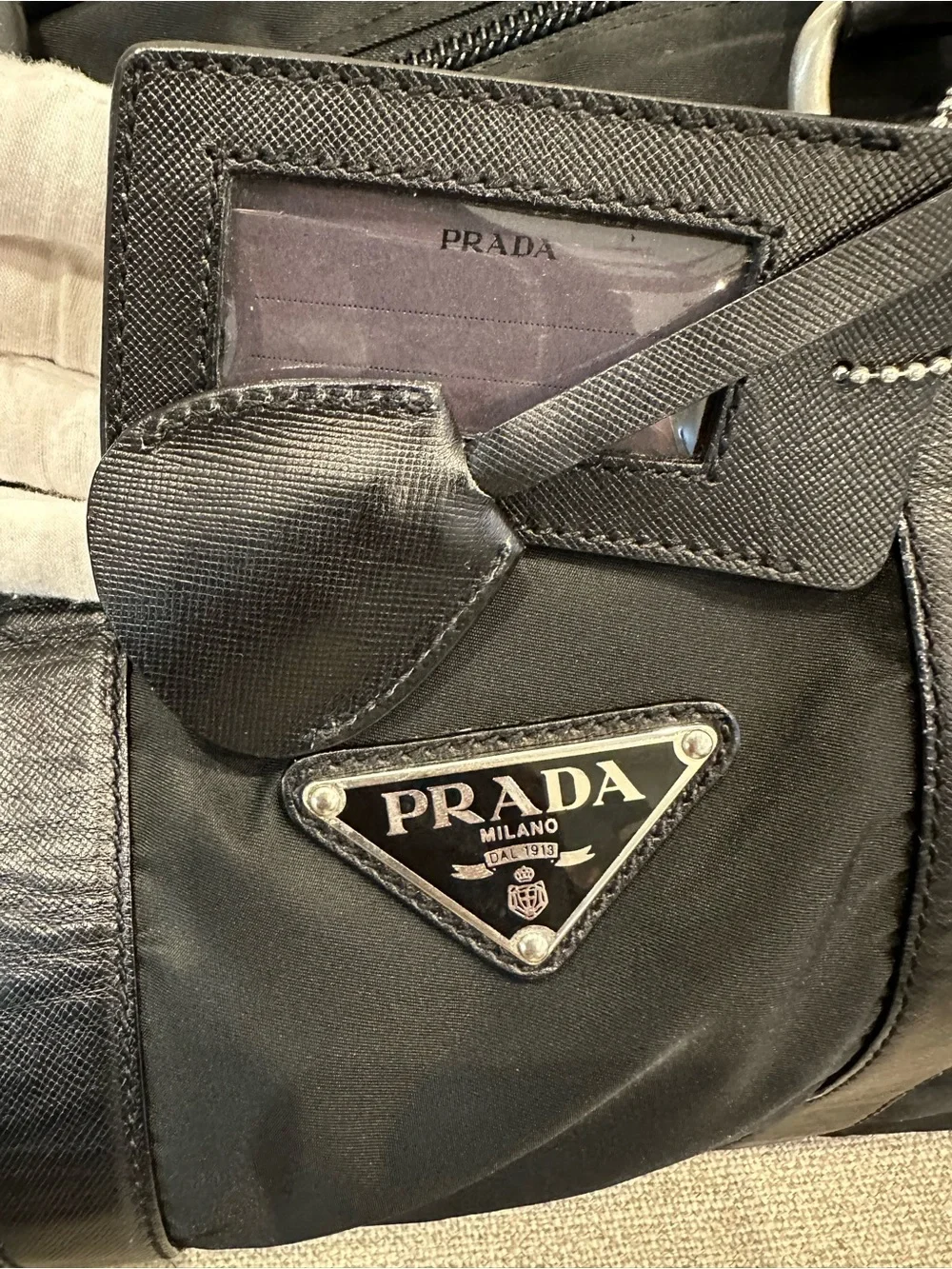 Prada Black Tessuto Weekender Nylon Bag with Leather Trim